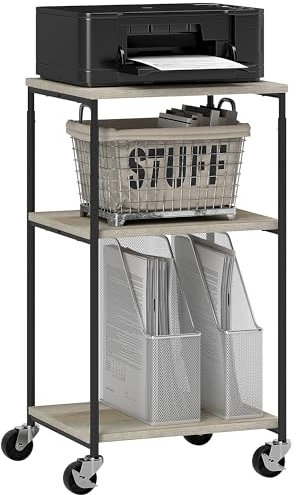 HOMCOM Druckertisch mit Rolle, Druckerständer mit 3-Ebene, Druckerhalter, Druckerwagen bis 12 kg belastbar, für Büro, Arbeitszimmer, Stahl, 39 x 34,5 x 81,5 cm