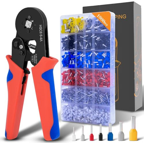 Hksod Crimpzange Aderendhülsen Set, mit 1900 Stück Aderendhülsen [0,25-10mm²]-Aderendhülsenzange Crimpzange Set, Krimpzangenset, Crimpzangen