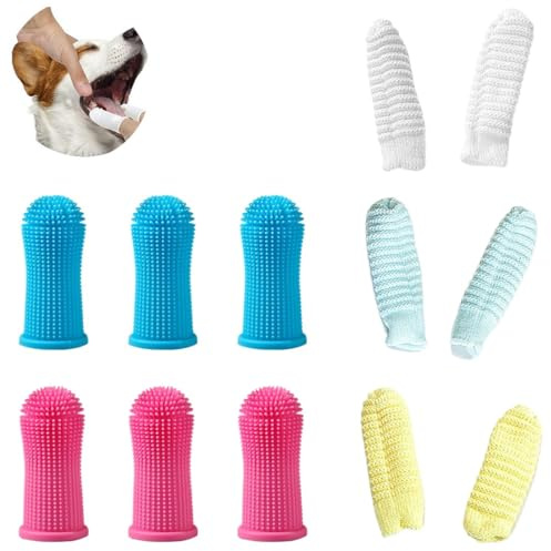 ZEPIQOR Lot de 12 Brosse a Dent Chien, brosse a dent chien, Brosse a Dents Doigt Chien 360º, kit de Brosse à Dents de Nettoyage Des Dents en Silicone pour Chiots, Chats et Petits Animaux