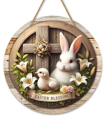 Osterkränze für Haustür, Holztür, Hängeschild, 30,5 cm, niedlicher Hasen-Oster-Türkranz, Blume, Frühlingskränze, Hase, Osterkranz für Veranda, Wanddekoration, Ostertürdekorationen