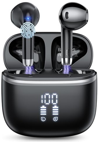 HOIFA Bluetooth 5.4 Kopfhörer, In Ear Kopfhörer Kabellos Bluetooth,Kabellose Kopfhörer mit 4 ENC Mic, 50H Spielzeit mit LED, IPX7 Wasserdicht in Ear Ohrhörer für Arbeit/Studium/Freizeit 2025,Schwarz