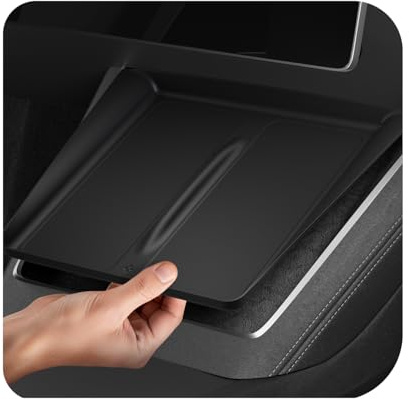 Spigen Tesla Model Y Juniper 2025/2026 (Premium/Performance) Centre Console Wireless Charging Pad Cover [Ultra-Thin 0.8mm Design] for Tesla Accessories Compatible with iPhone, Samsung, Etc - Black