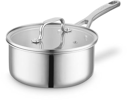 Sur La Table Tri-Ply 20cm Saucepan with Tempered Glass Lid, Satin Interior Finish, Induction Compatible, Stainless Steel, SLT900233