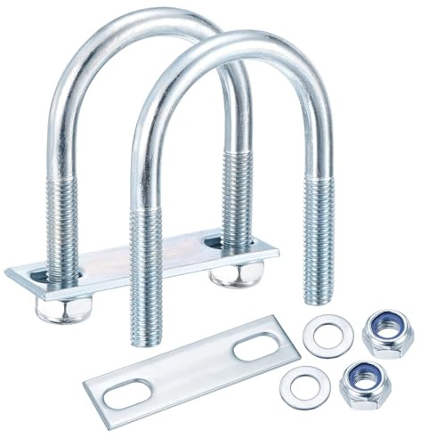 METALLIXITY U Bolts 4Set (M10x50x90mm), Round U Bolt Kits Carbon Steel with Nylon Lock Nut Washers Plates - for Construction, Pipe, Trailer, Automotive, Leaf Spring Fastener