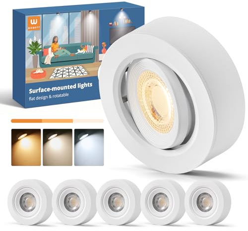 wowatt Lot de 6 Spot Saillie Blanc, Dimmable 5.5W 550LM Blanc Chaud 3000K Blanc Neutre 4000K Blanc Froid 6000K Réglable, Spots de Plafond Orientable 30°, Spot Plafonnier 92mmx30mm, Plastique