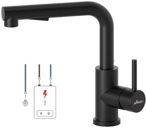 APPASO Robinet de cuisine basse pression noir avec douchette extensible 2 modes pour la cuisine, mitigeur d'évier extensible 1 trou pivotant à 360°