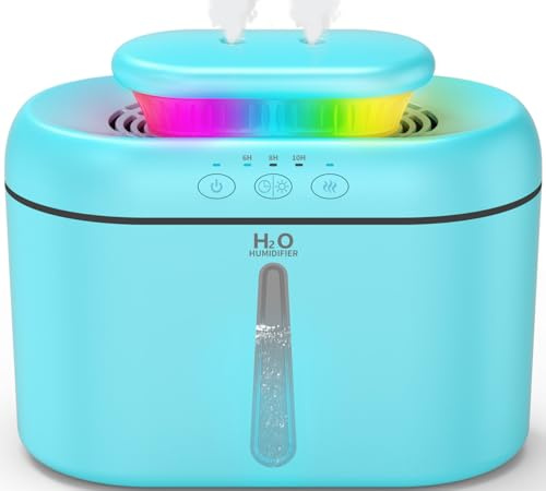 2L Humidificador, Humificador Humidificador Bebes de Aire de Vapor Frío con Boquilla Bidireccional Temporizador Apagado Automático y Luz Nocturna Ideal para Niños Plantas y uso Doméstico, Azul
