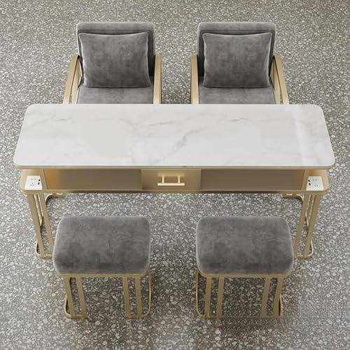 Professioneller Maniküretisch mit D-Metallbeinen, Schubladen und offenen Regalen, ideal für Nageltechniker und Make-up-Künstler (140 x 40 x 78 cm)