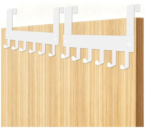 2 Stück Türhaken zum Einhängen, Türgarderobe zum Einhängen mit 6 Haken, Türhakenleiste zum Einhängen Platz Sparen Door Hook für Badezimmer Wohnzimmer Küche Schlafzimmer Ohne Bohren aufhängbar（Weiß L)