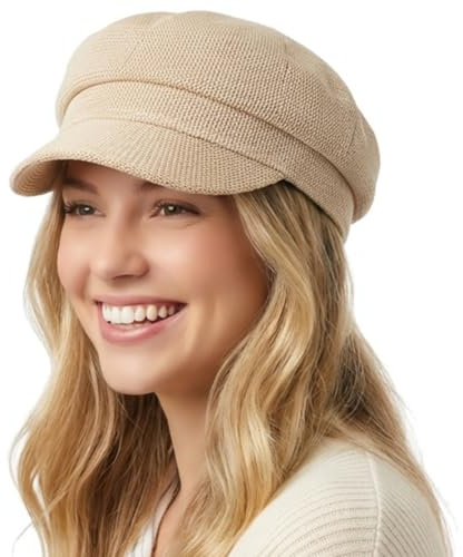 HIQIU Keps dam linne imitation platt topp keps dam basker fritid fiddler keps Newsboy keps med brätte för vår och höst, Beige, 56-58