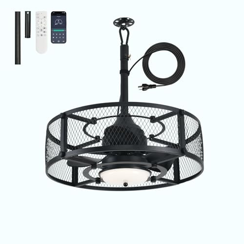 AHAWILL 21 Inch Outdoor Ceiling Fan with Lights - IP65 Waterproof Gazebo Fan, 6 Speeds, Dimmable 3 Color, Plug in Hanging Fan with Hook for Patio, Pergola, Canopy