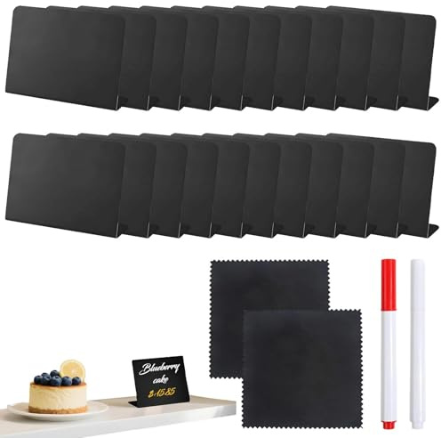 22 Pcs Food Labels, Price Tags, Mini Chalkboard Signs, L-Shaped Chalkboard, Blackboard Reserved Signs, with Chalk Board Pen and Cleaning Cloth, for Buffet, Wedding, Party, Bakery, Café (Black)