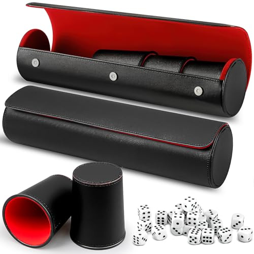 YFNVH 10 PU-Leder Würfelbecher Set mit 50 Würfeln & 2 Etuis für Schocken