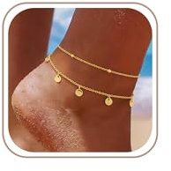 HARJJME Bracelet Cheville Femme Argent Or Chaine de Cheville Réglables Double Bracelets de Cheville Imperméable CZ Cœur Perlé Papillon Plage d’été Pied Bijoux