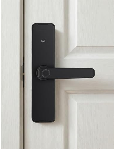 LKHDONG Serratura per porta con impronte digitali, serratura intelligente con maniglia, apriporta elettrico, con impronte digitali, codice/chiave/carte/app di controllo (nero)