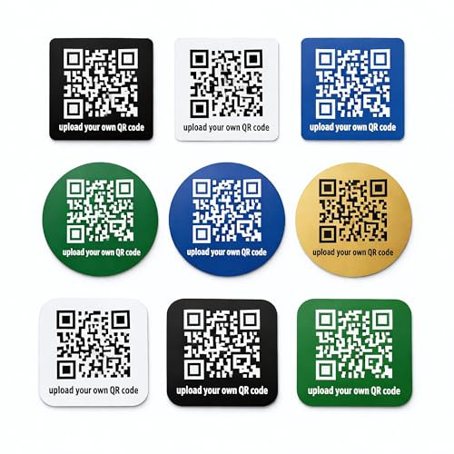 Personalisierte QR Code Aufkleber mit eigenem Logo, Text, Bild oder Link – Individuelle QR Etiketten aus wasserfestem Vinyl für Menü, Verpackung, Social Media, Business & Information, verschiedene Grö