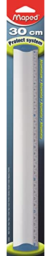 Maped - Material Escolar - Aluminio - Regla Metálica Plana de 30 cm - Protección de Aristas - Fabricada en Aluminio Anodizado - Presentada en Blíster - Ideal para el Estuche