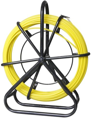 KATSU Rodador de Conducto de Fibra de Vidrio 6x50M con Soporte de Acero y Freno, Herramienta de Instalación de Cable Eléctrico de Fibra de Vidrio, Enhebrador de Cable de Tubería de Electricista