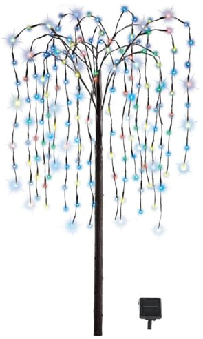 Collections Etc. LED Solar Willow Tree, Outdoor Solar Tree with Colorful Solar-Powered Lights with Adjustable Branches, Multi Color Lights