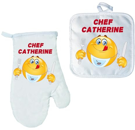 Gant et manique de cuisine chef personnalisé avec prénom texte au choix réf 06