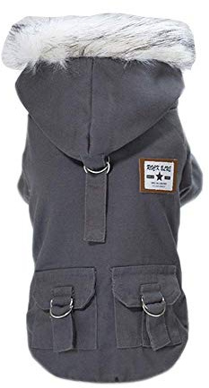 Rdc Pet Pet Hunde Kapuzenpullis Arbeitskleidung verdickter Hund insgesamt Hund Militäruniform Armee Sweater Baumwolljacke Pelzmantel für kleine Hund mittlere Hund (Grau,S)