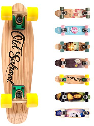 Meteor Holz Skateboard Kinder - Mini Cruiser Kickboard - Skateboard Rollen Board Old School Holz Deck Retro Skateboard Jungen - Kinder ab 3 Jahre Mini-Board (Old School), 1, Einheitsgröße