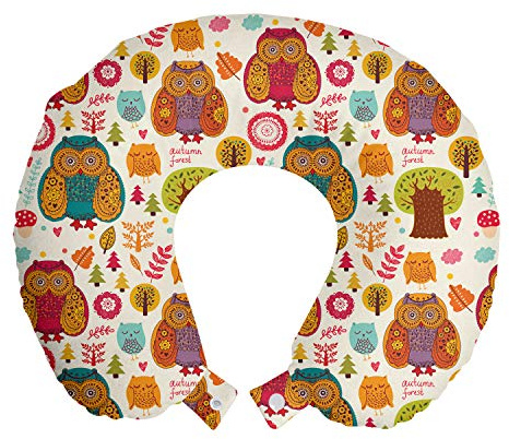 ABAKUHAUS Autunno Cuscino da Viaggio, Civetta colorato Woodland Animals, Accessorio in Schiuma di Memoria per Viaggio, 30 cm x 30 cm, Multicolore
