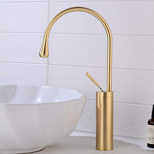 YHSGY Waschtischarmaturen Massiv Messing Gebürstet Gold Wasserhahn Badezimmer Waschbecken Wasserhahn Kalt Heiß Waschbecken Mixer Dorp Wasserhähne Deck Montiert Kunst Wasserhahn Schwarz Kran