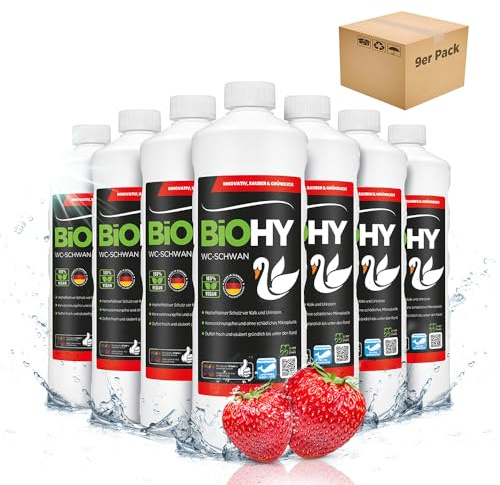 BiOHY WC-Schwan (9 x 1 Liter) | WC-Reiniger Gel für hygienische Sauberkeit bis unter den Rand | angenehmer, langanhaltender Frische-Duft | Beugt Kalk und Urinstein vor