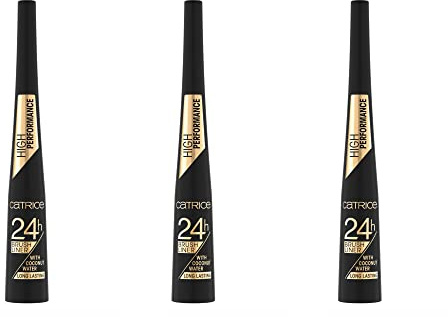 Catrice 24h Brush Liner, eyeliner, eye liner, senza parabeni e microplastiche, con acqua di cocco, n. 010 Ultra Black, nutriente, definente, opaco, vegano, senza profumo, confezione da 3 (3 x 3 ml)
