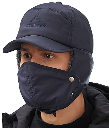 iEasey Herren Warm Wintermütze mit Ohrenwärmer Masken Fliegermütze Mütze Herren Winter Schirmmütze Russische Mütze Fahrrad Mütze Herren Winter Cap für Skaten Snowboarden Radfahren