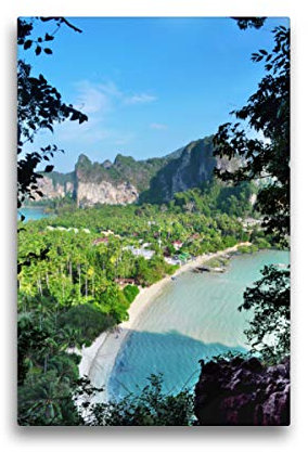 Premium Textil-Leinwand 30 x 45 cm Hoch-Format Krabi Bucht, Leinwanddruck von Nadine Büscher