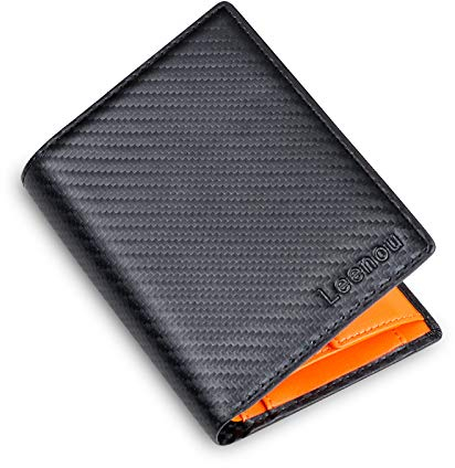 Leenou Geldbörsen Herren aus Echtem Leder, RFID Schutz Geldbeutel Männer Klein mit Münzfach, 2 Banknotenfächern, 10 Portmonee Kreditkartenetui (ID Fenster) Inklusive Geschenkbox - Carbon Design