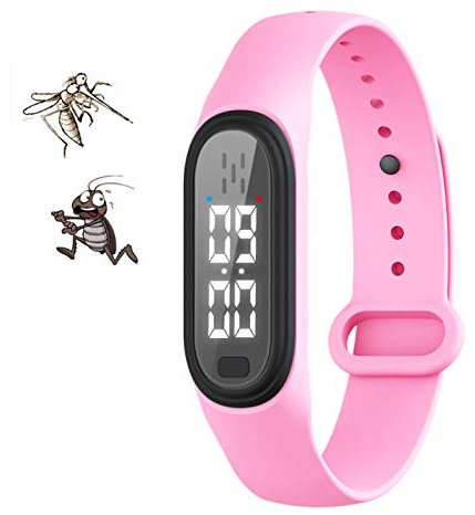 RANRANHOME Bracelet Anti-Moustique avec Horloge LED, Bandes Anti-Insectes Anti-Parasite avec Charge USB/Etanche/Réutilisable, pour Enfants Femmes Enceintes,Rose