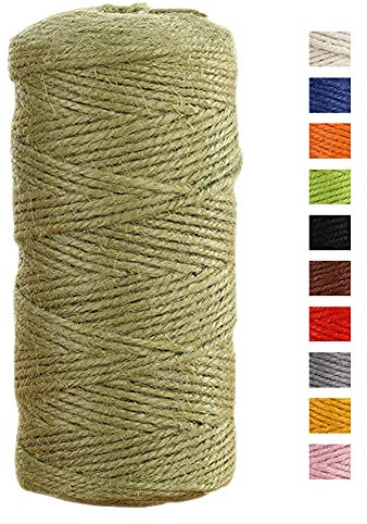 JeogYong Cuerda de yute de 2 mmx100 m, cuerda de yute de color natural de 3 capas, cuerda de yute gruesa para decoración de floristería, agrupación, regalos de envoltura (verde militar)