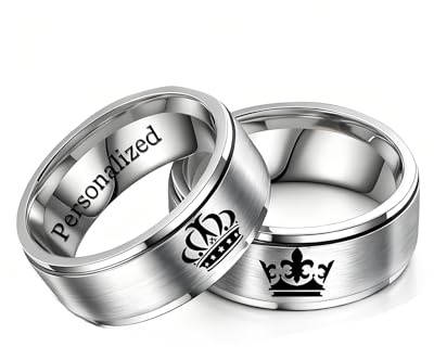 Ihanskio Personalizzato corona anelli per le coppie Il suo Re La sua regina Inciso testo Anelli per gli amanti di corrispondenza Promessa Anelli Regalo di compleanno personalizzato acciaio inox