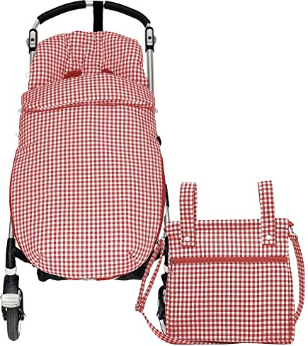 Set sac housse universel pour poussette + Sac à pain et à langer - Set sac housse universel pour poussette + Sac talega - Vichy - Handmade - Nenel (Rouge)