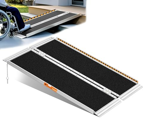 TaiH Leo 4 Feet Portable Wheelchair Ramp, Lightweight Aluminum Folding Handicap Ramp with Handle, Non-Slip Door Threshold Wheelchair Ramps for Home, Wheel Chair Ramp for Home Steps, Stairs, Doorways
