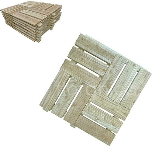 Floranica Mosaico de madera para terrazas 1 pieza 60x60 cm Baldosa de jardín Alerce No impregnada Suelo para patio terraza balcón Suelo de jardín Baldosa de jardín Producto de la UE