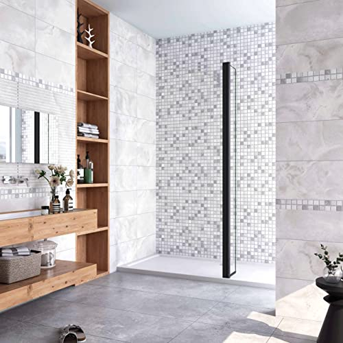 30x200 cm Doccia Walk In Paretina Movibile Paraspruzzo Vetro Temperato da 8 mm Trasparente Anticalcare Telaio Nero Opaco