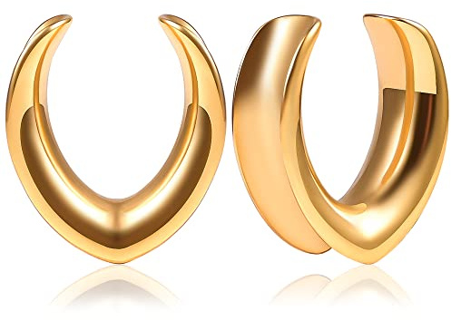 Vankula Ohr Flesh Tunnel Saddles Plug Minimalist Edelstahl für Gestreckte Expander Ohrpiercing 6mm(2G) Gold