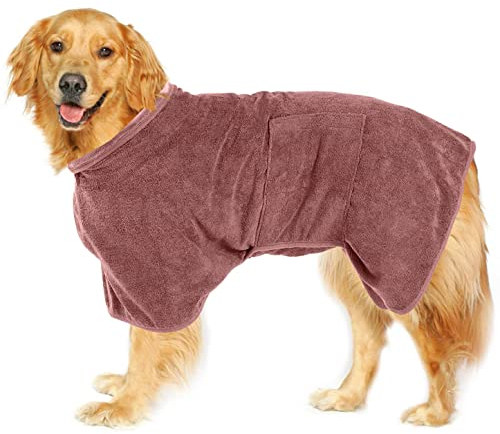 OCSOSO Hundebademantel Bademantel Hund für Kleine Mittelgroße Große Hunde und Katze, Größe Hunde Bademantel Hundebademäntel mit Super Saugfähig für Schnelles Trocknen (Braun S)
