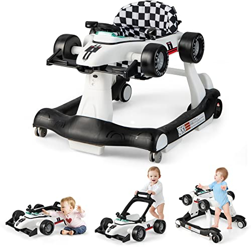 LIFEZEAL 4 in 1 Lauflernhilfe Baby, Höhenverstellbares & Klappbares Babywalker, Baby Gehfrei ab 6 Monate, Laufwagen mit einstellbarer Geschwindigkeit, Licht & Musik (weiß)