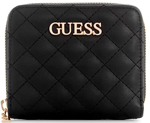 GUESS Damen-Geldbörse, gesteppt, klein, mit Reißverschluss, Schwarz, Schwarz, Geldbörse mit Reißverschluss