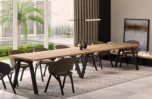 Endo-Moebel XXL Esstisch Lungo 130 cm - 405 cm erweiterbar Küchentisch bis 12 Personen Matt (Craft Eiche)