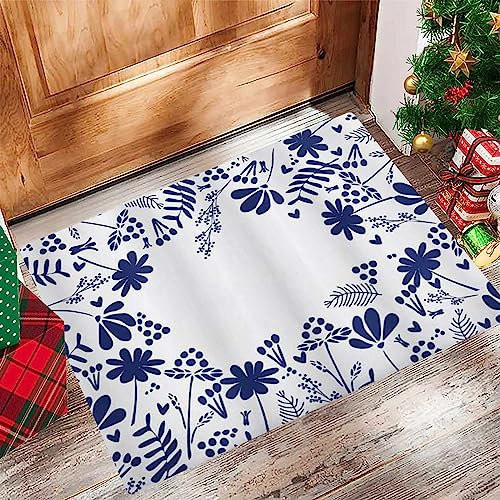 Badezimmerteppich 60x100 cm,Badematte rutschfest,Weicher Badvorleger,Botanische Schönheit Blume Zweige Farne Blätter Büsche Frühling,Mikrofaser Absorbent Badteppich für Badewanne,Dusche und Badezimmer