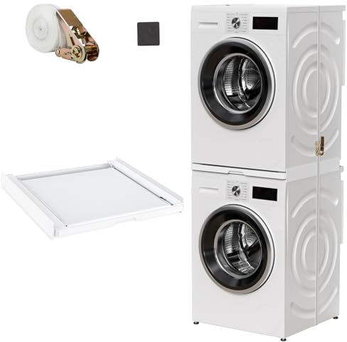 DEWEL Zwischenbaurahmen Trockner Waschmaschine, Zwischenbaurahmen mit Ausziehplatte, Verbindungsrahmen für Waschmaschine und Trockner, Waschmaschinen Verbindungsrahmen für alle Marken 60x60cm