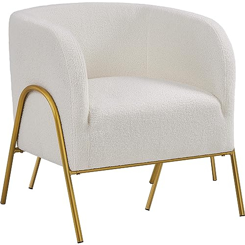 Yaheetech Poltrona Salotto in Tessuto Bouclé Sedia Imbottita con Gambe in Metallo Dorato Poltrona Contemporanea con Schienale Braccioli per Soggiorno e Camera da Letto Stile Moderno 1 Pezzo/Avorio