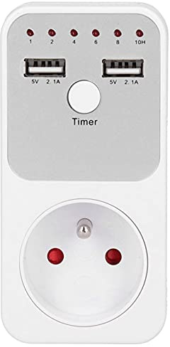 Restokki Minuterie De Sortie, Prise De Minuterie, 180~260 V USB Prise De Compte à Rebours Numérique Intelligente pour Chargeur De Téléphone D'ordinateur, Prise De Sécurité (FR Plug 16A 3680W)