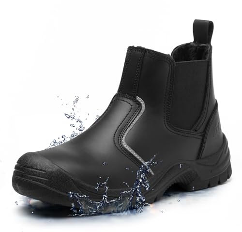 TAERGU S3 Winter Sicherheitsstiefel Herren Wasserdicht Arbeitsschuhe Stahlkappe ESD SRC CI Arbeitsstiefel Rutschfest Knöchelhoch Schutzschuhe Leder S1 Sicherheitsschuhe Safety Shoes,Schwarz,EU40